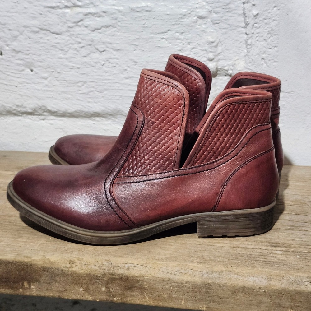 Roan Gossip Women 10 Wine Leather Woven Split Shaft Ankle Boots Booties Burgundy